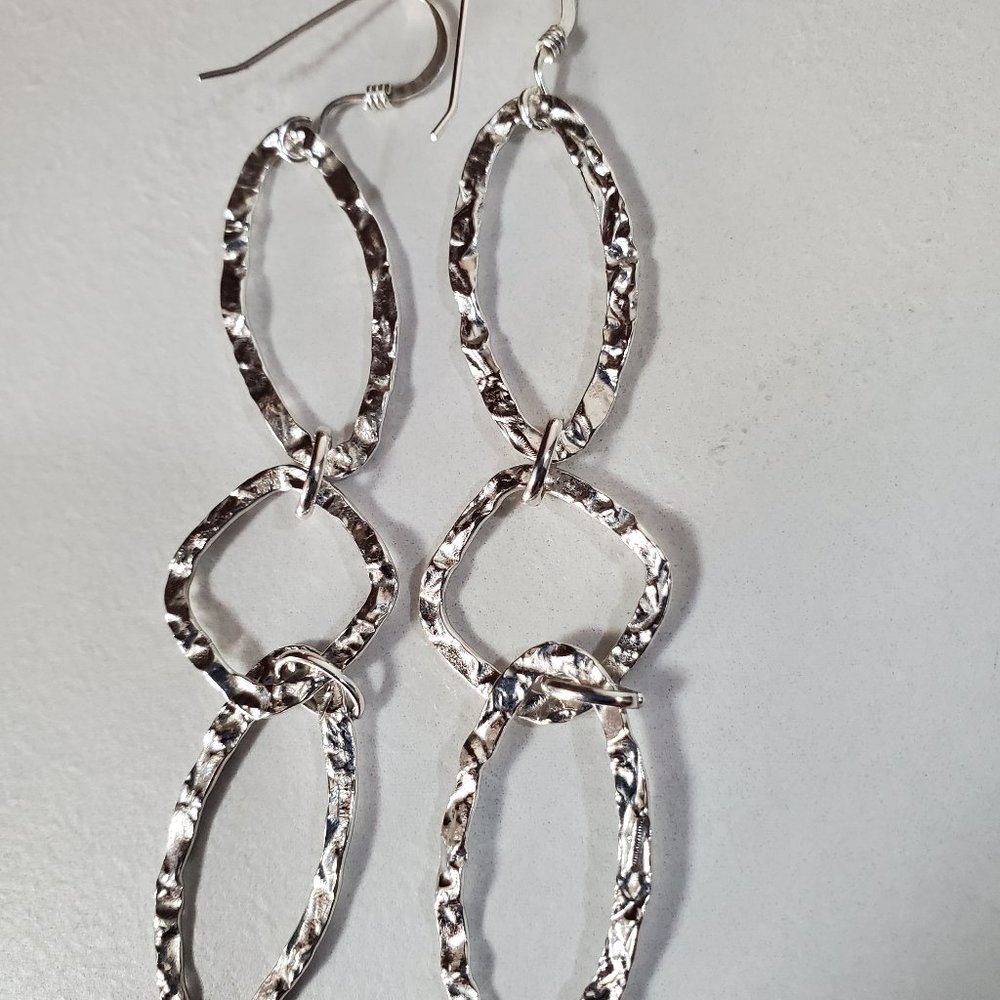Hammered Silver Dangle Earrings Artisan Made